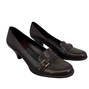 Aerosoles Barcelona Brown Leather Kitten Heel Loafer Pumps Womens Size 9M Office